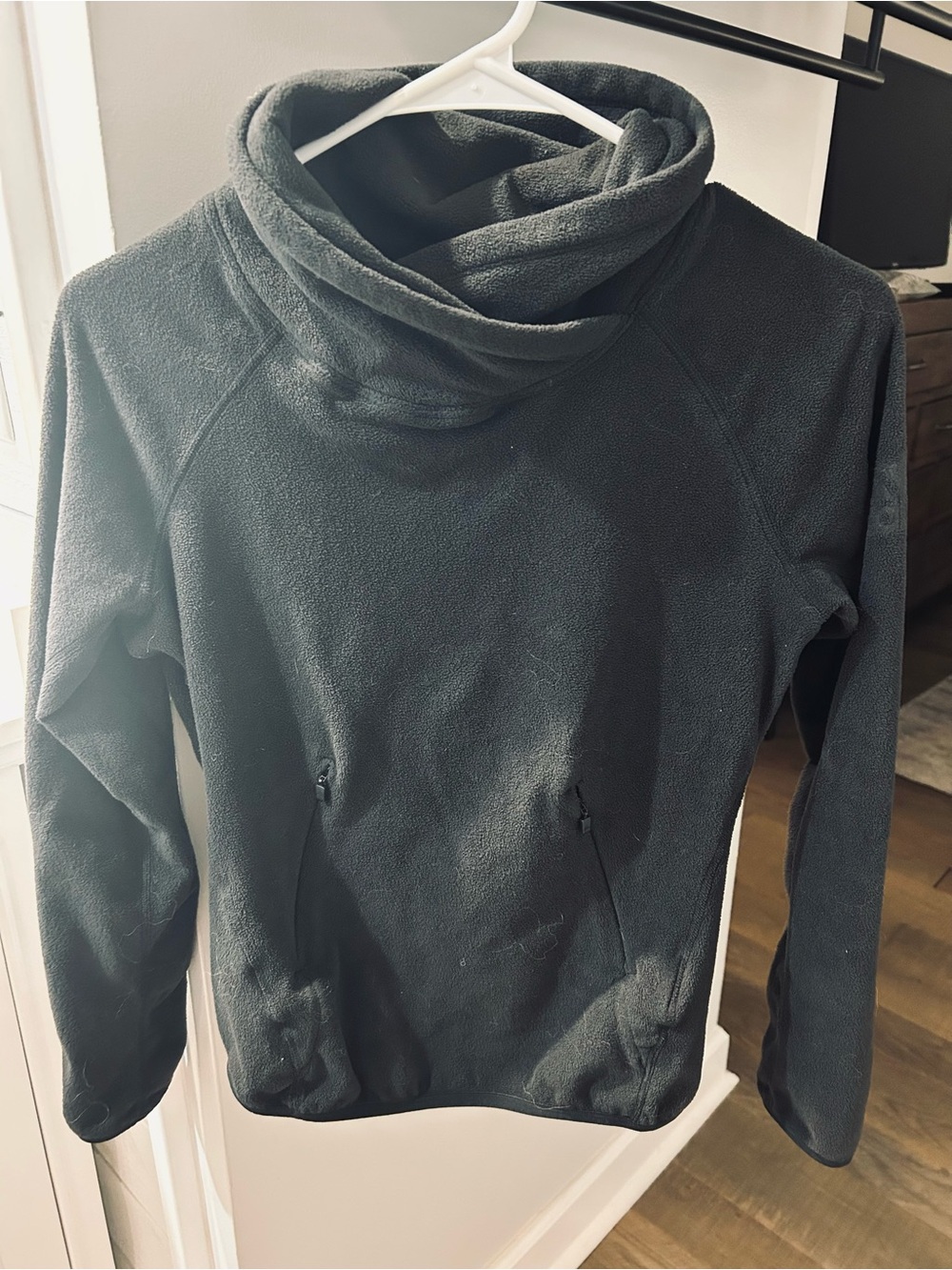 adidas Black Funnel Neck Fleece pullover with front pockets